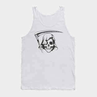 Grim Reaper Tattoo. Skull in Hood with Scythe Tank Top